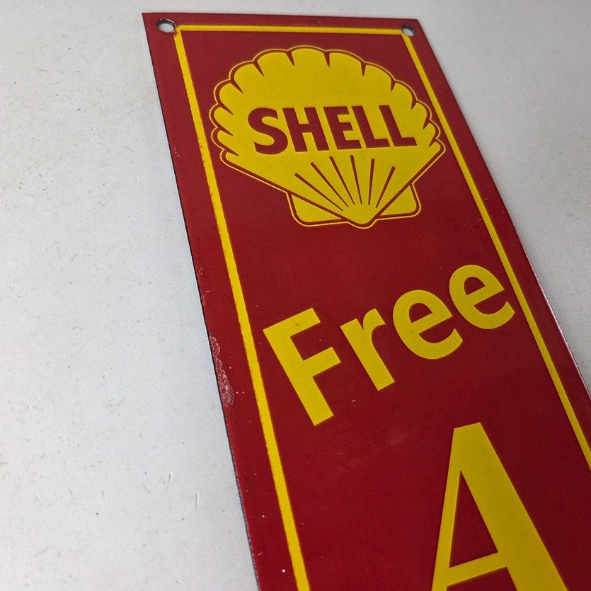 Vintage Shell Gasoline Sign - Free Air Auto Tires Gas Pump Porcelain Sign - Image 5