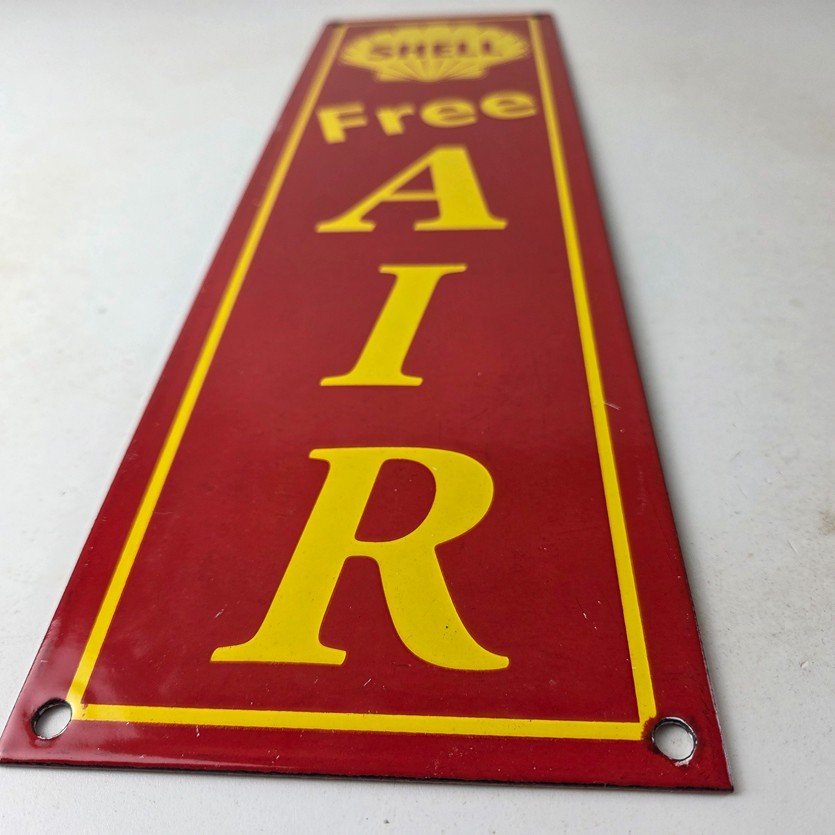 Vintage Shell Gasoline Sign - Free Air Auto Tires Gas Pump Porcelain Sign - Image 10