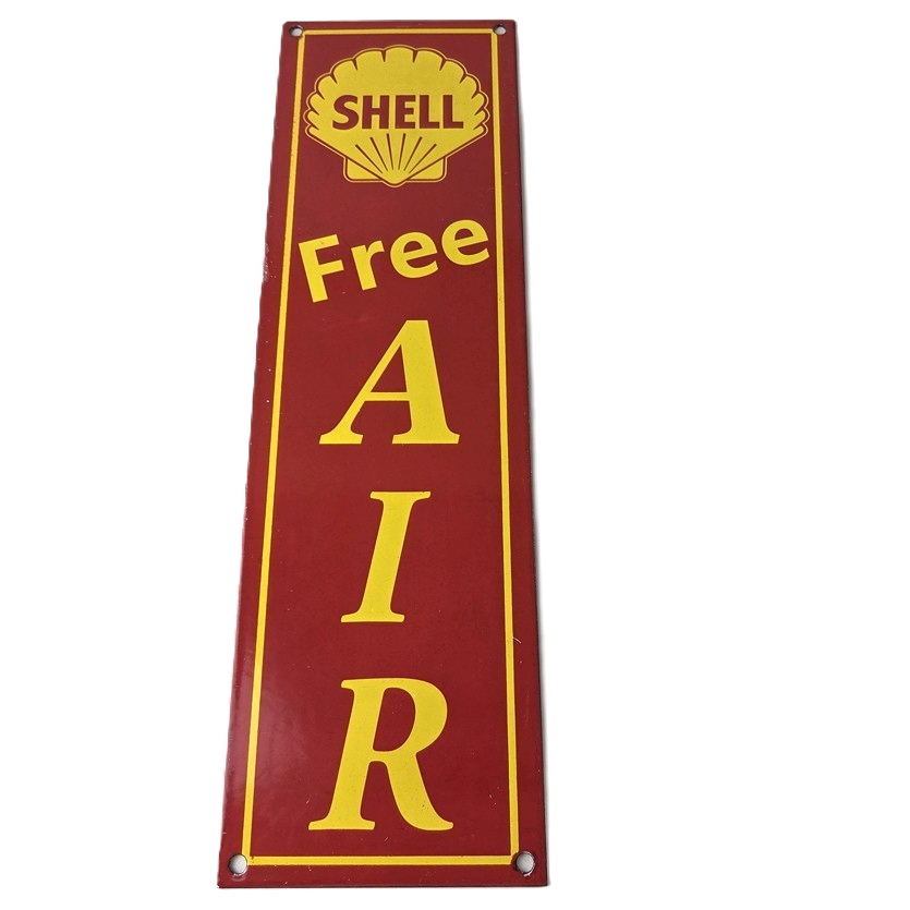 Vintage Shell Gasoline Sign - Free Air Auto Tires Gas Pump Porcelain Sign