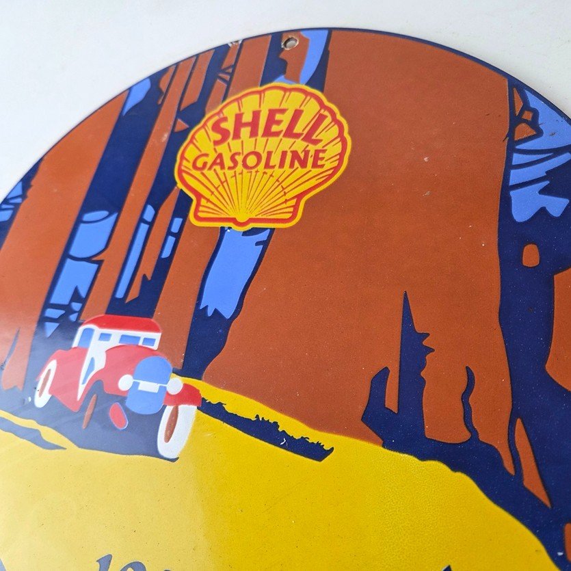 Vintage Shell Gasoline Sign - Redwood Park Gas Oil Pump Plate Porcelain Sign - Image 11
