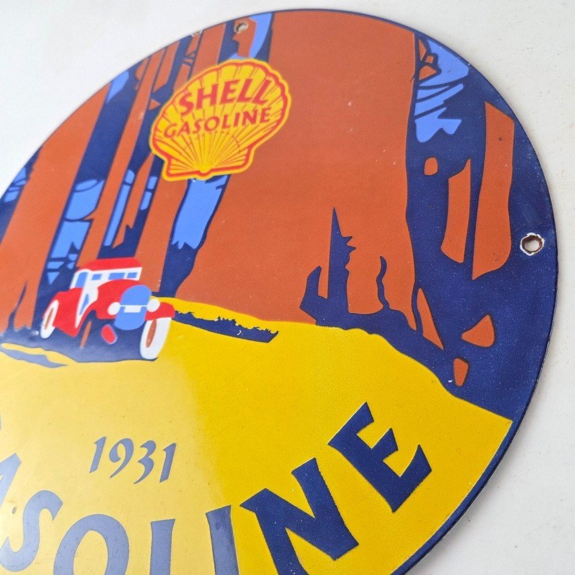Vintage Shell Gasoline Sign - Redwood Park Gas Oil Pump Plate Porcelain Sign - Image 12