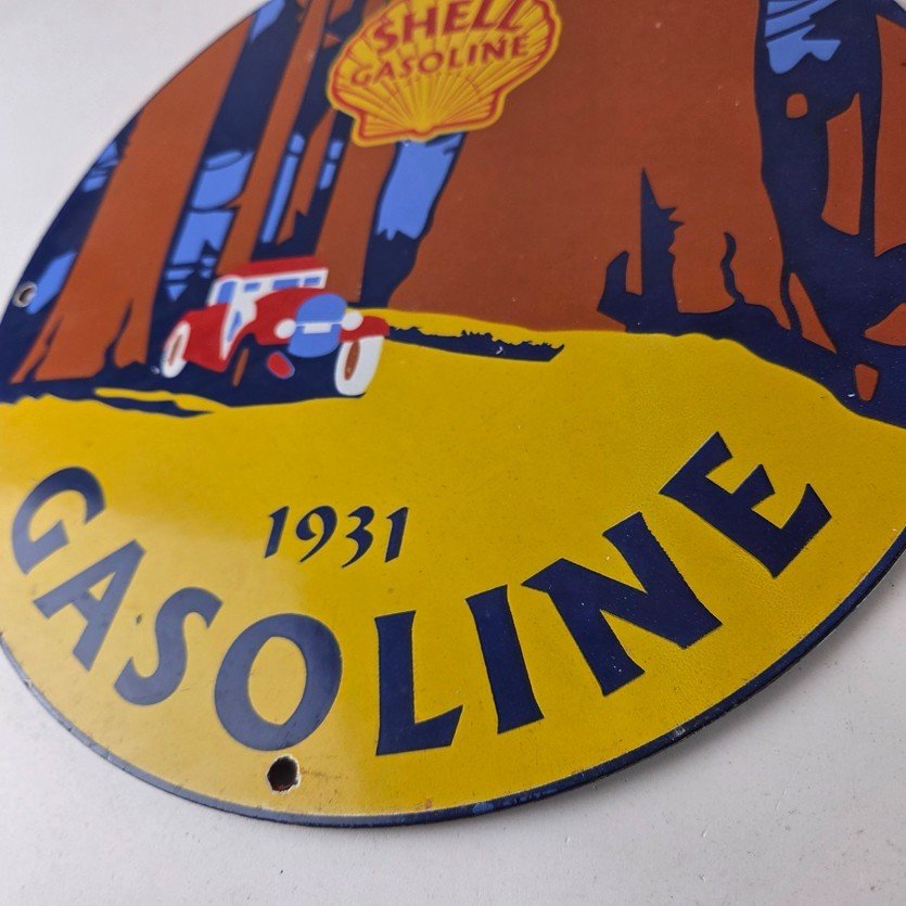 Vintage Shell Gasoline Sign - Redwood Park Gas Oil Pump Plate Porcelain Sign - Image 13