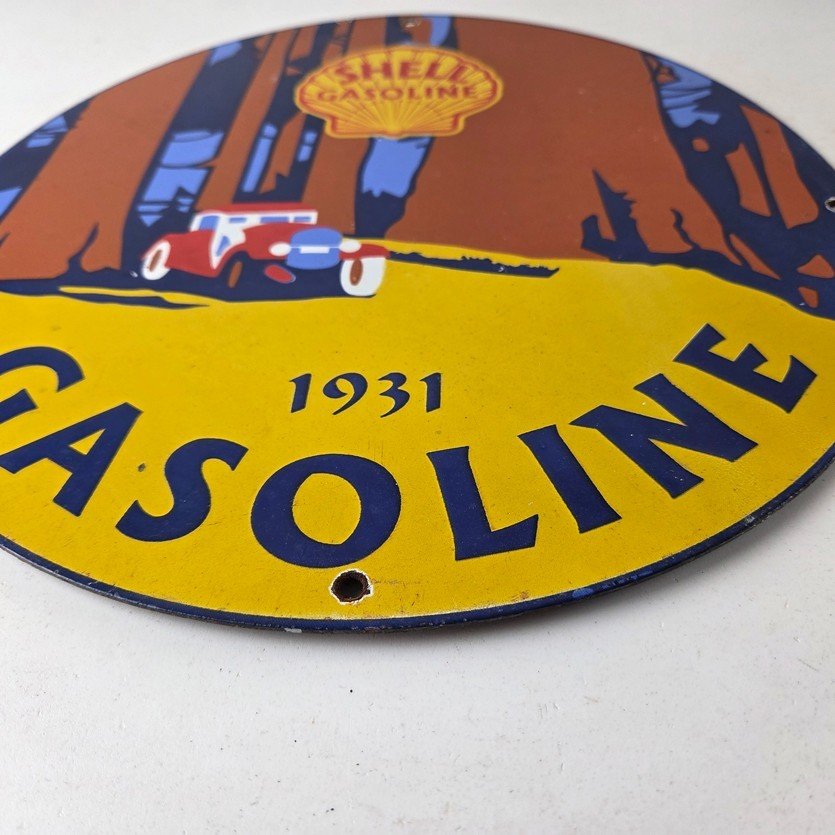 Vintage Shell Gasoline Sign - Redwood Park Gas Oil Pump Plate Porcelain Sign - Image 14