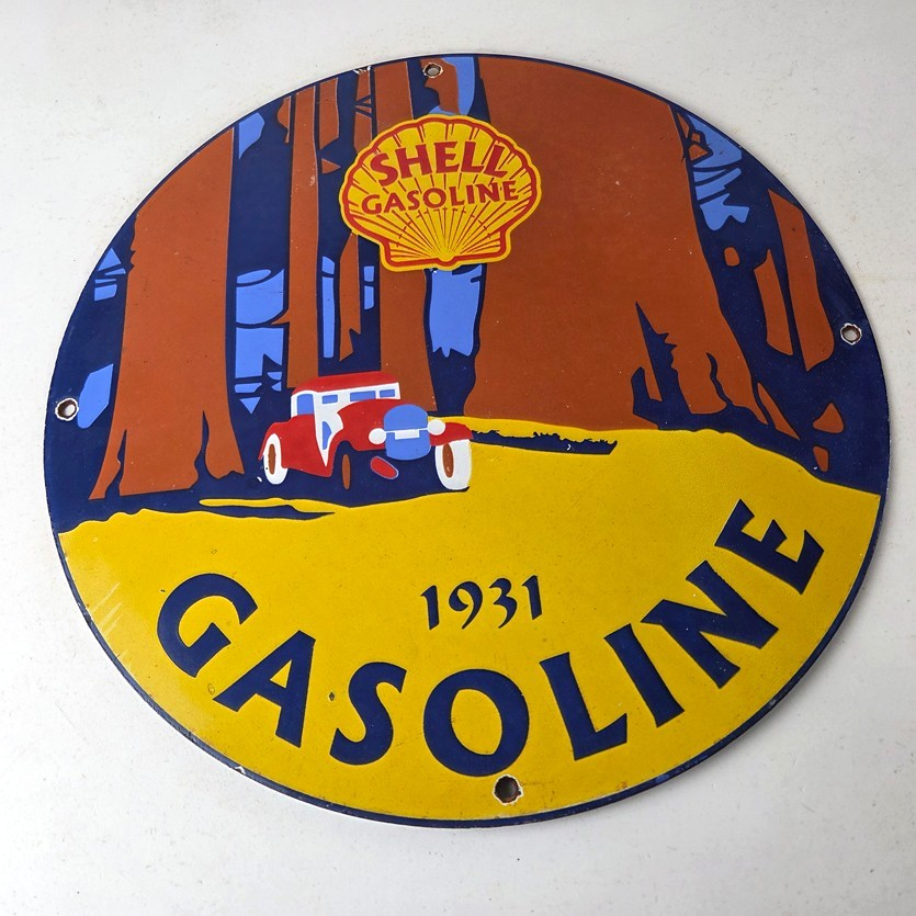 Vintage Shell Gasoline Sign - Redwood Park Gas Oil Pump Plate Porcelain Sign - Image 15