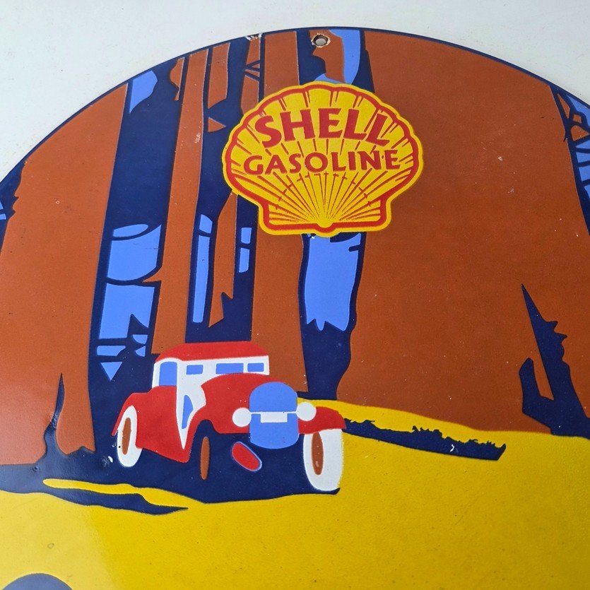 Vintage Shell Gasoline Sign - Redwood Park Gas Oil Pump Plate Porcelain Sign - Image 3