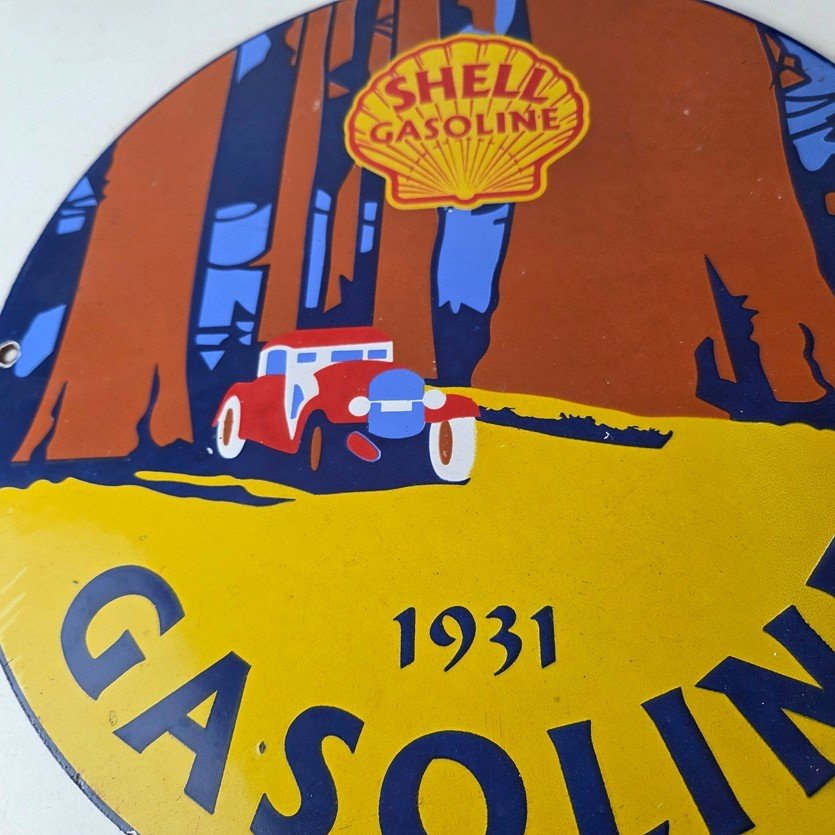 Vintage Shell Gasoline Sign - Redwood Park Gas Oil Pump Plate Porcelain Sign - Image 4