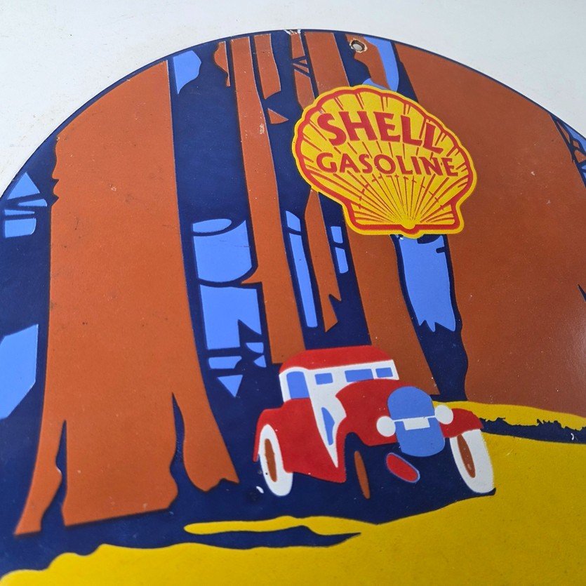 Vintage Shell Gasoline Sign - Redwood Park Gas Oil Pump Plate Porcelain Sign - Image 5