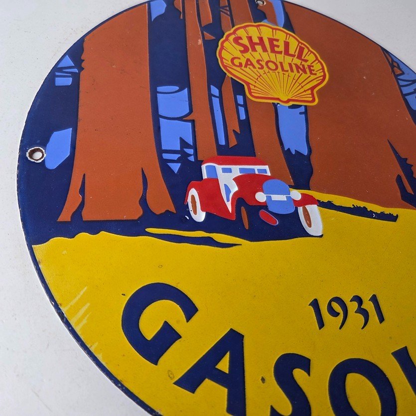 Vintage Shell Gasoline Sign - Redwood Park Gas Oil Pump Plate Porcelain Sign - Image 6