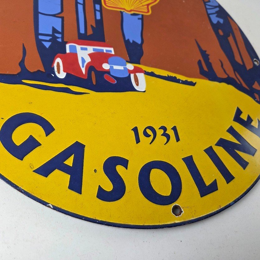 Vintage Shell Gasoline Sign - Redwood Park Gas Oil Pump Plate Porcelain Sign - Image 7
