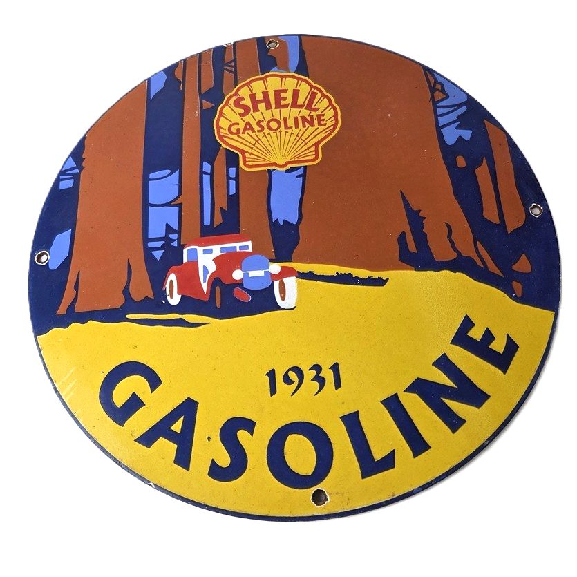 Vintage Shell Gasoline Sign - Redwood Park Gas Oil Pump Plate Porcelain Sign