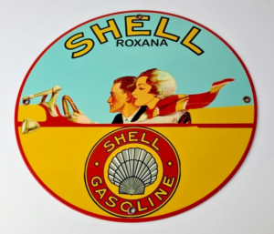 Vintage Shell Gasoline Sign Roxana Old Automobile Gas Pump Plate Nozzle Sign 305855488208