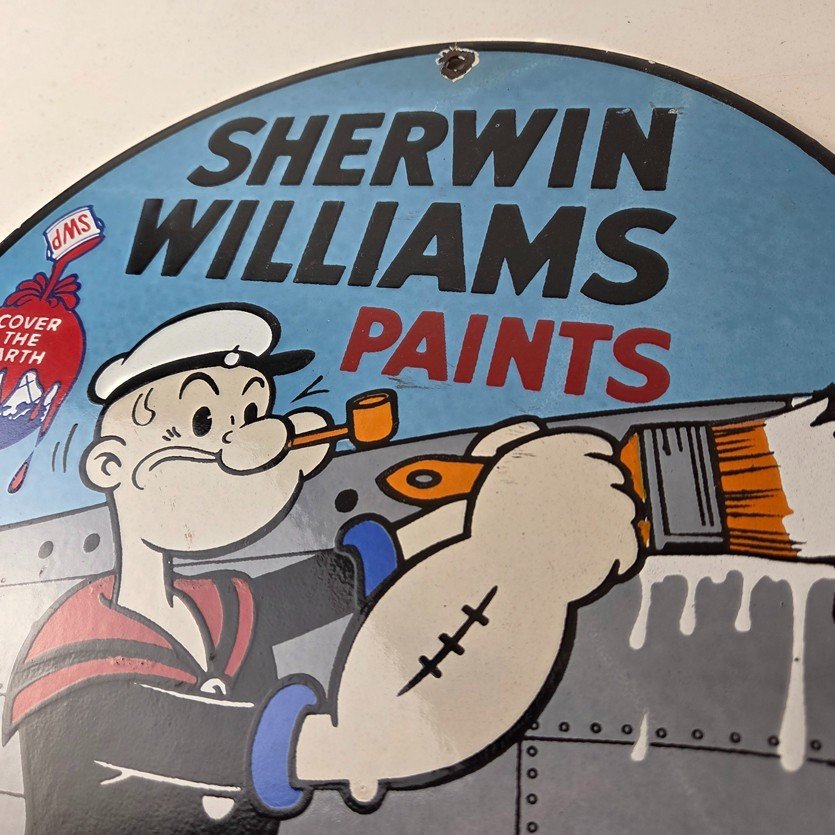 Vintage Sherwin Williams Sign - Paint Brush Painting Gas Pump Porcelain Sign - Image 12
