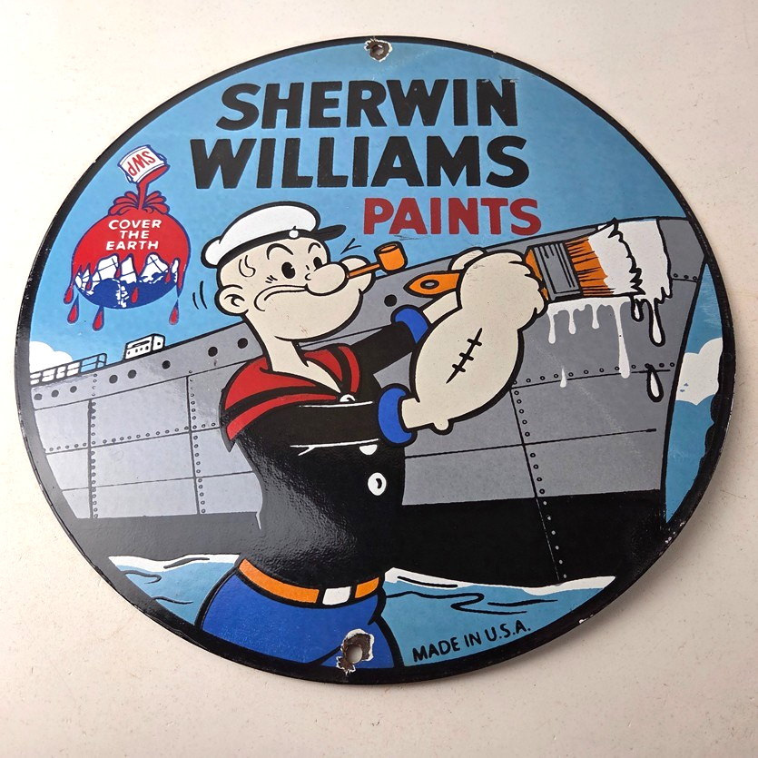 Vintage Sherwin Williams Sign - Paint Brush Painting Gas Pump Porcelain Sign - Image 15