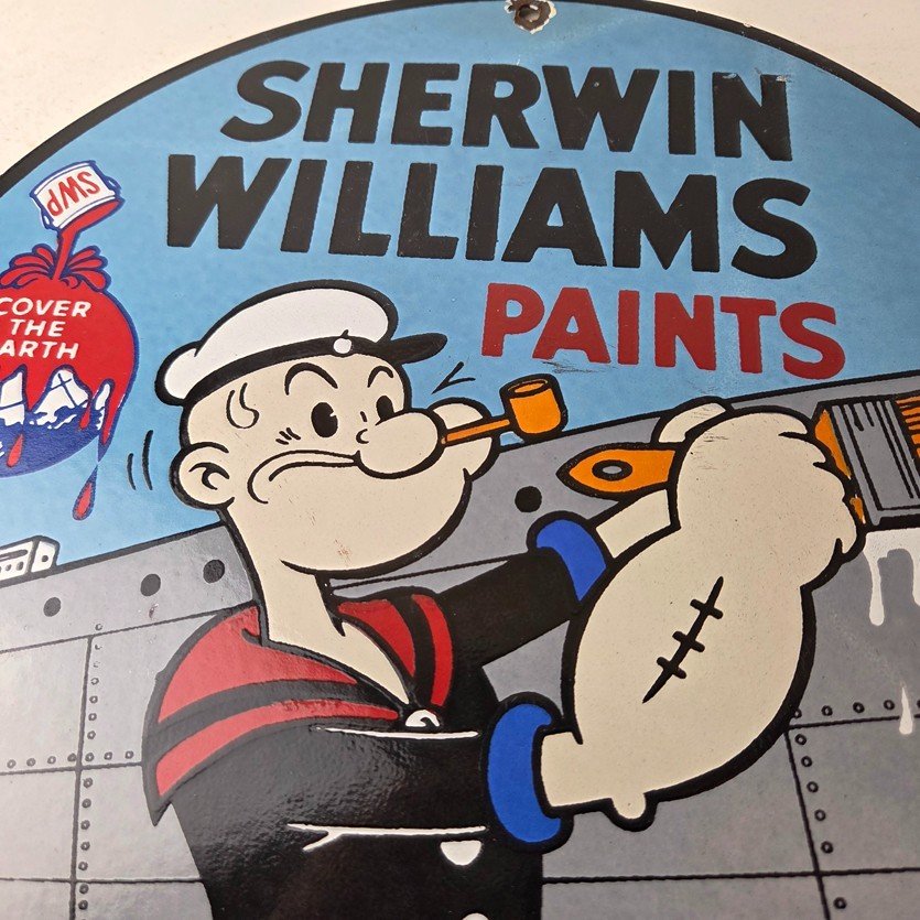 Vintage Sherwin Williams Sign - Paint Brush Painting Gas Pump Porcelain Sign - Image 3