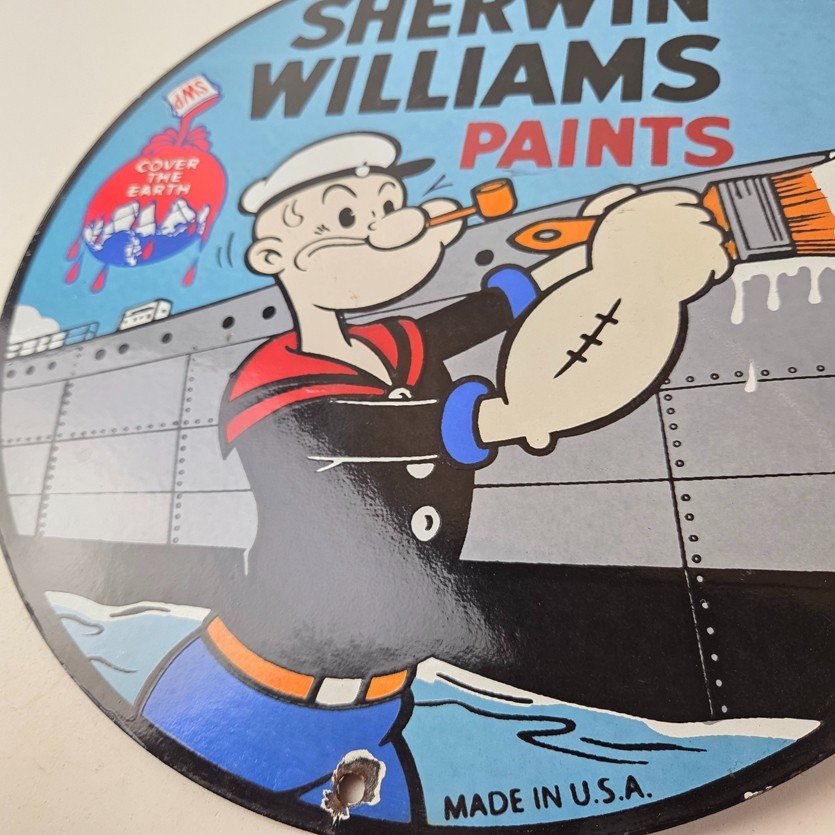 Vintage Sherwin Williams Sign - Paint Brush Painting Gas Pump Porcelain Sign - Image 4