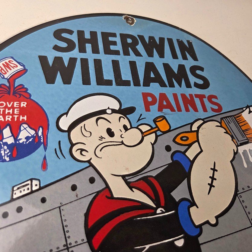 Vintage Sherwin Williams Sign - Paint Brush Painting Gas Pump Porcelain Sign - Image 5