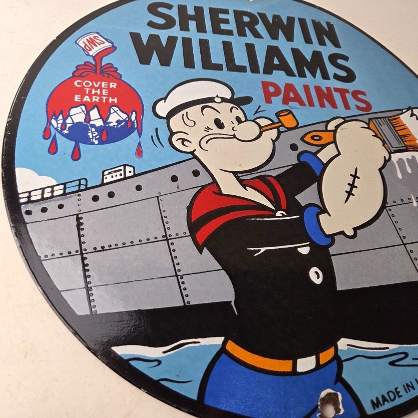 Vintage Sherwin Williams Sign - Paint Brush Painting Gas Pump Porcelain Sign - Image 6