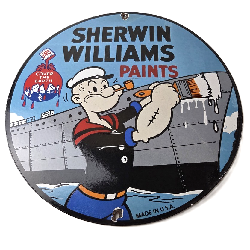 Vintage Sherwin Williams Sign - Paint Brush Painting Gas Pump Porcelain Sign