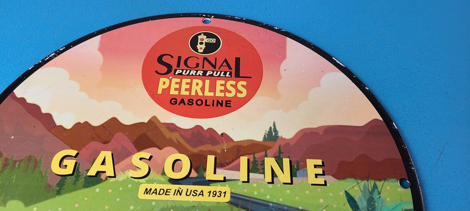 Vintage Signal Gasoline Sign - Purr Pull Peerless Gas Oil Pump Porcelain Sign - Image 13