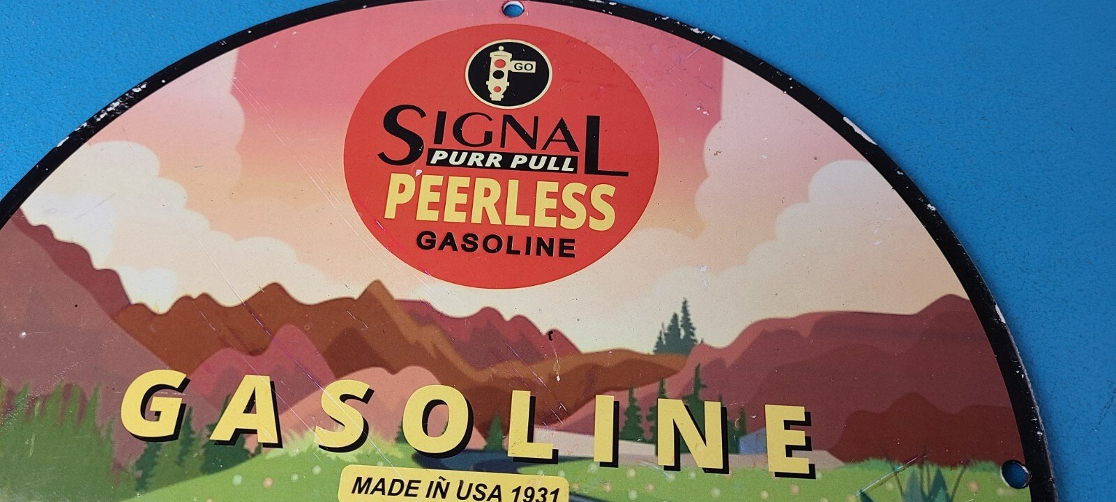 Vintage Signal Gasoline Sign - Purr Pull Peerless Gas Oil Pump Porcelain Sign - Image 3
