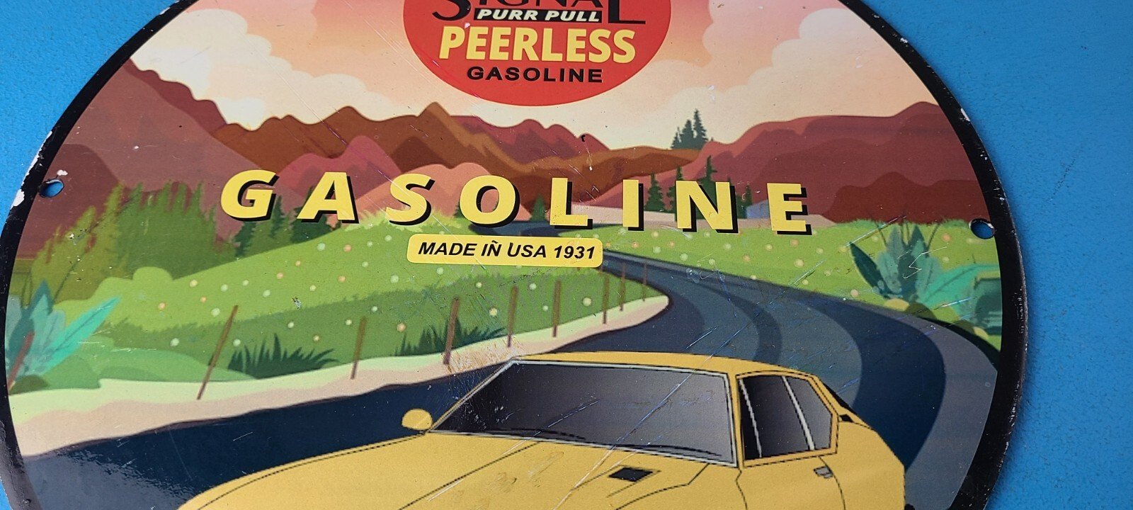 Vintage Signal Gasoline Sign - Purr Pull Peerless Gas Oil Pump Porcelain Sign - Image 4