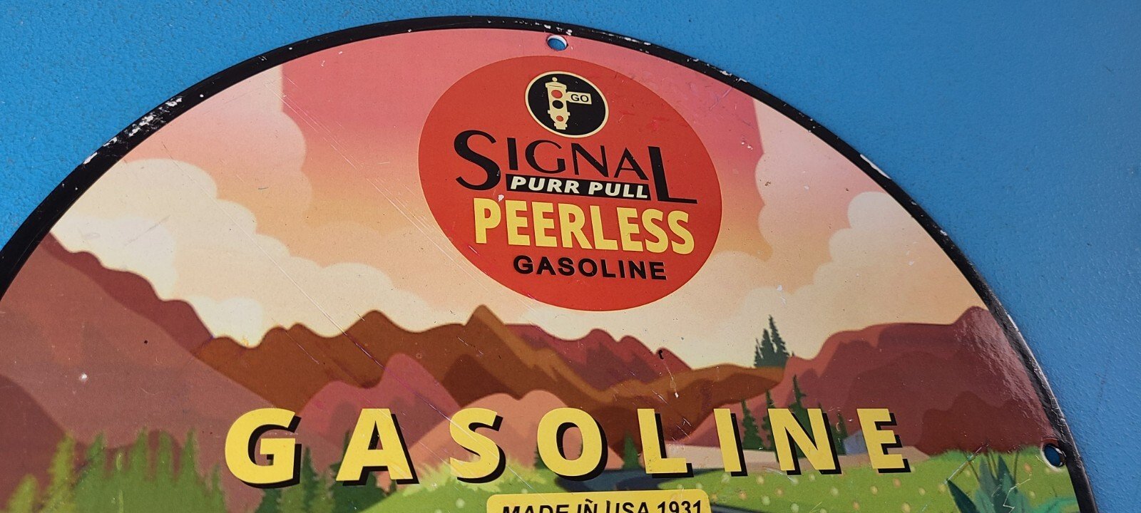 Vintage Signal Gasoline Sign - Purr Pull Peerless Gas Oil Pump Porcelain Sign - Image 5