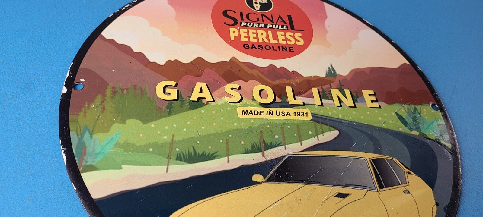 Vintage Signal Gasoline Sign - Purr Pull Peerless Gas Oil Pump Porcelain Sign - Image 6