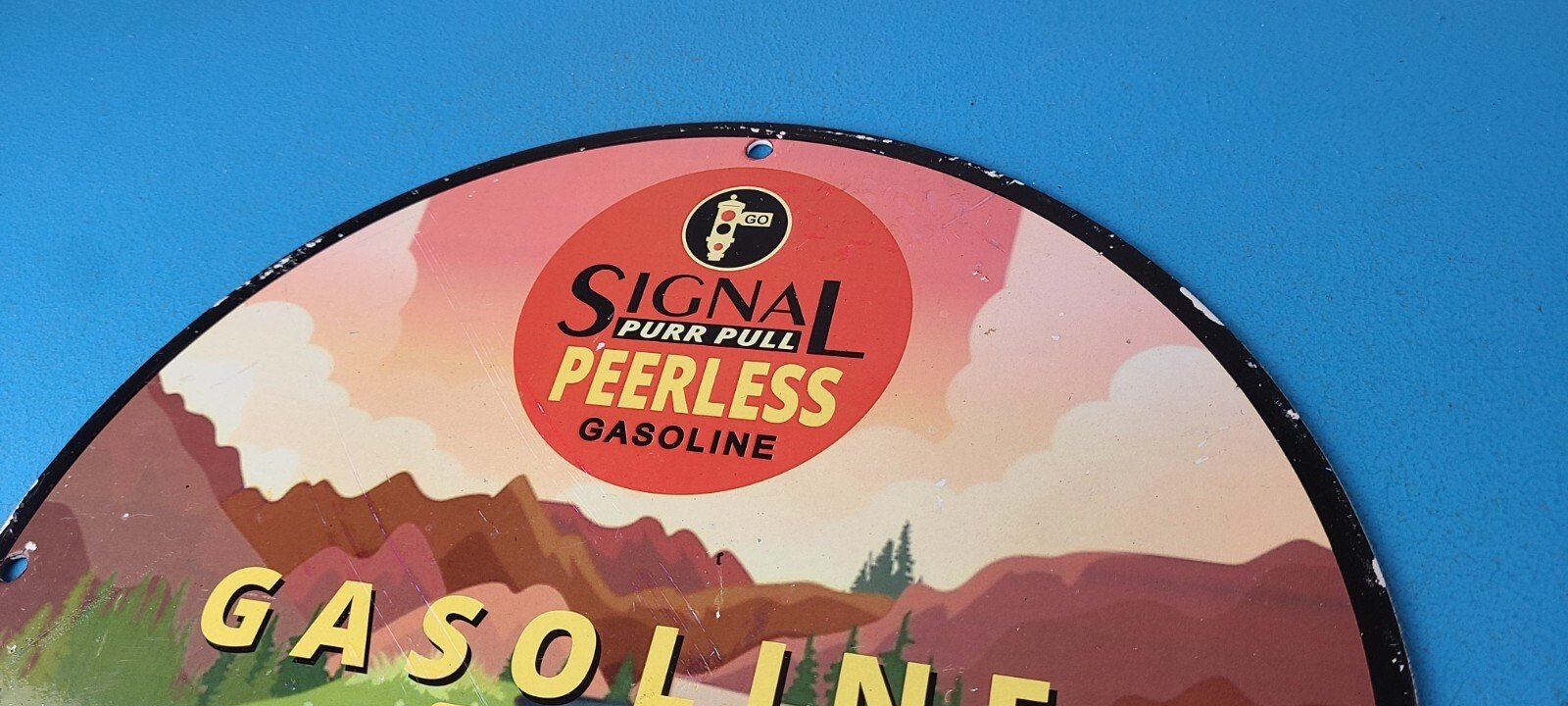 Vintage Signal Gasoline Sign - Purr Pull Peerless Gas Oil Pump Porcelain Sign - Image 8