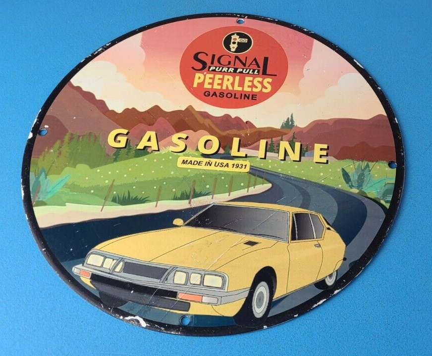 Vintage Signal Gasoline Sign - Purr Pull Peerless Gas Oil Pump Porcelain Sign
