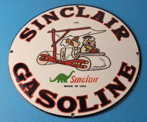 Vintage Sinclair Gas Porcelain Sign Flintstones Man Cave Gasoline Pump Sign 305874291348