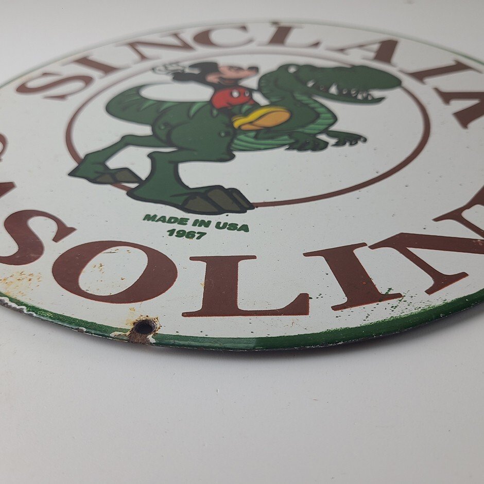 Vintage Sinclair Gas Porcelain Sign - Mickey Mouse Man Cave Gasoline Pump Sign - Image 11