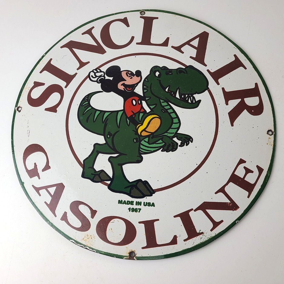 Vintage Sinclair Gas Porcelain Sign - Mickey Mouse Man Cave Gasoline Pump Sign - Image 12