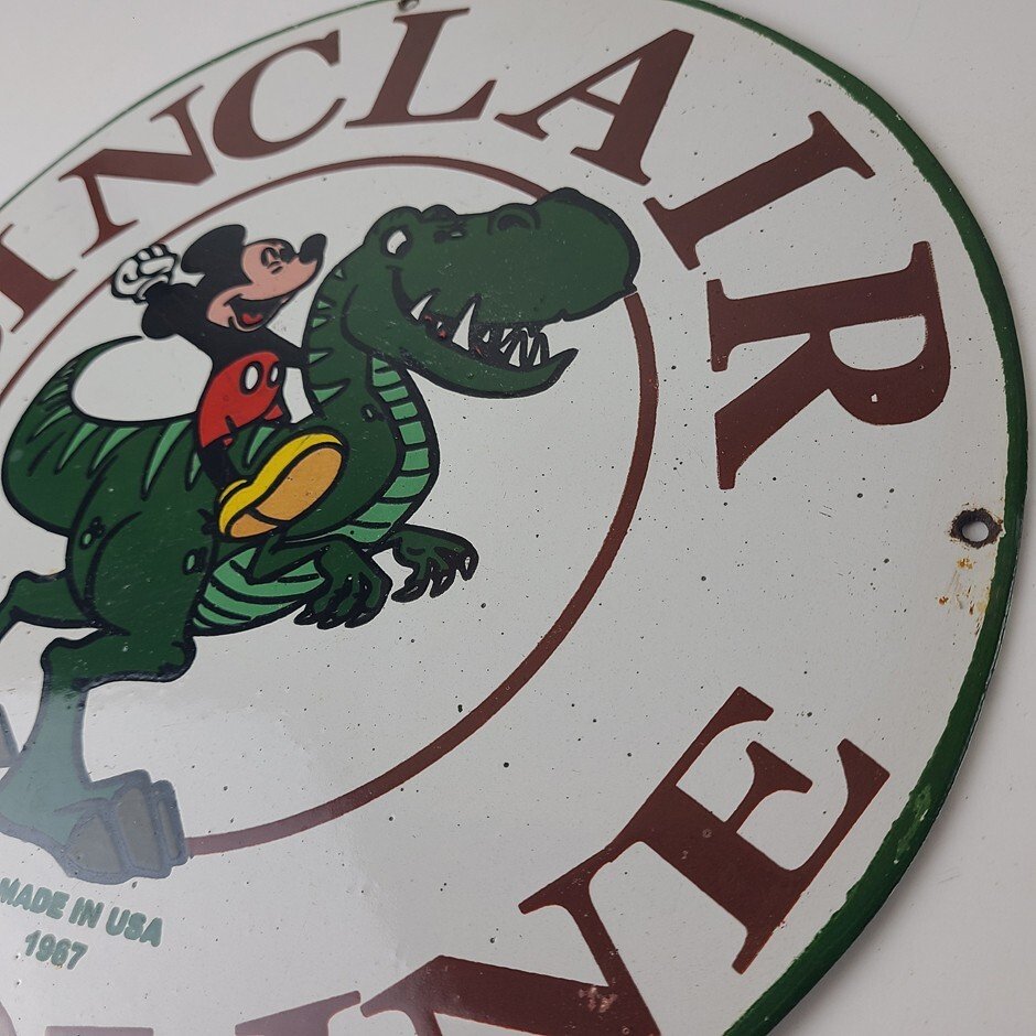 Vintage Sinclair Gas Porcelain Sign - Mickey Mouse Man Cave Gasoline Pump Sign - Image 9