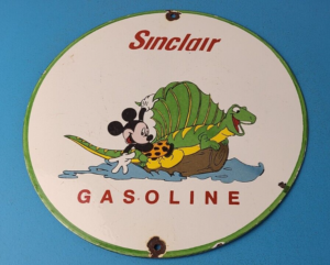 Vintage Sinclair Gasoline Sign Dinosaur Mickey Mouse Porcelain Gas Pump Sign 305900778888