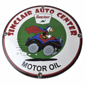 Vintage Sinclair Gasoline Sign - Disney Duck Porcelain Gas Oil Pump Auto Sign