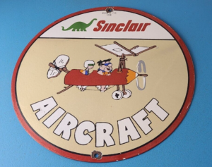 Vintage Sinclair Gasoline Sign Flintstones Aircraft Gas Pump Porcelain Sign 305900876858