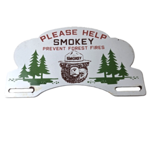 Vintage Smokey Bear Sign Topper - Forest Service Porcelain License Plate Topper