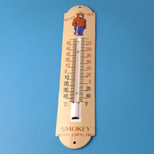 Vintage Smokey Sign Forest Fires Service Pump Ad Sign on Porcelain Thermometer 305903956318