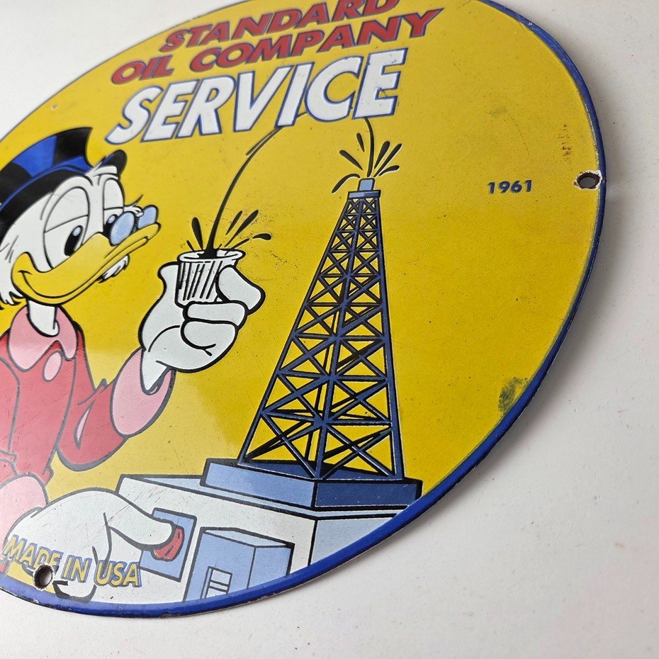 Vintage Standard Gasoline Sign - Gas Oil Pump Plate Porcelain Walt Disney Sign - Image 13