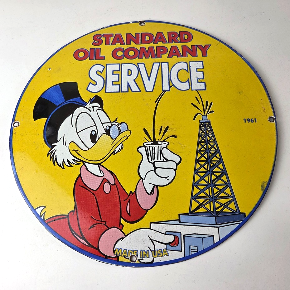 Vintage Standard Gasoline Sign - Gas Oil Pump Plate Porcelain Walt Disney Sign - Image 15