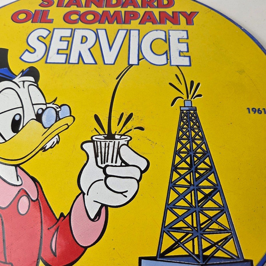 Vintage Standard Gasoline Sign - Gas Oil Pump Plate Porcelain Walt Disney Sign - Image 4