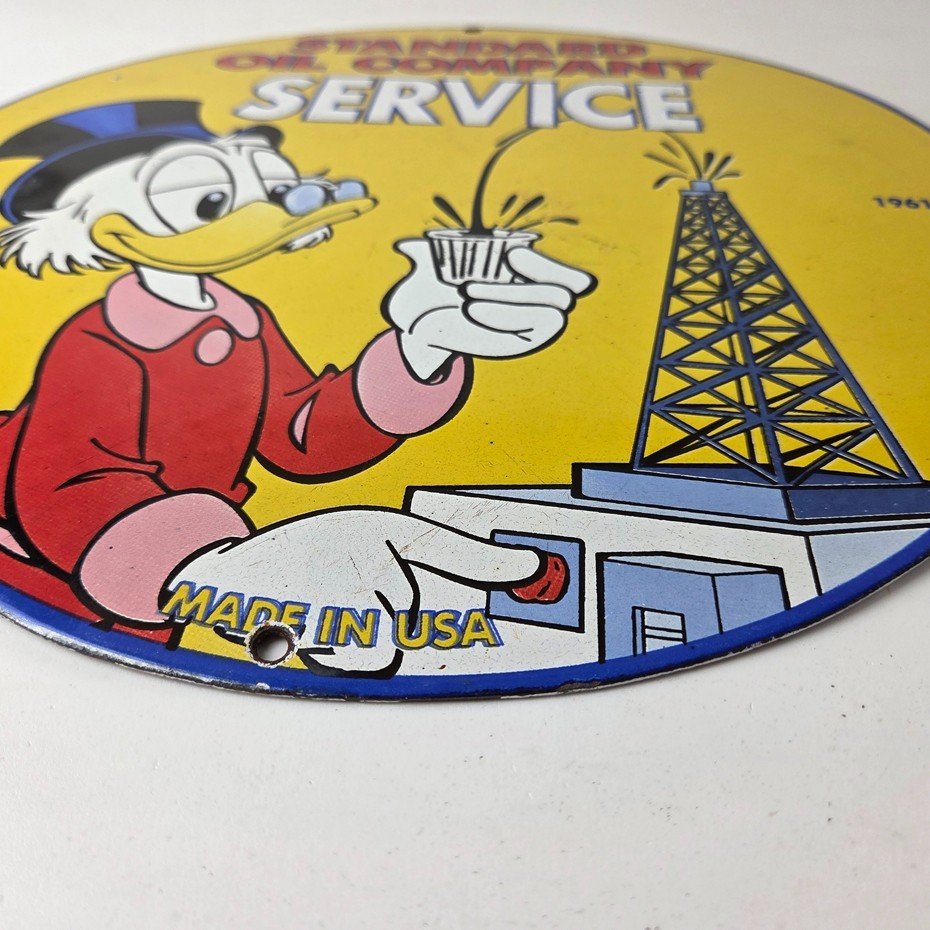Vintage Standard Gasoline Sign - Gas Oil Pump Plate Porcelain Walt Disney Sign - Image 9