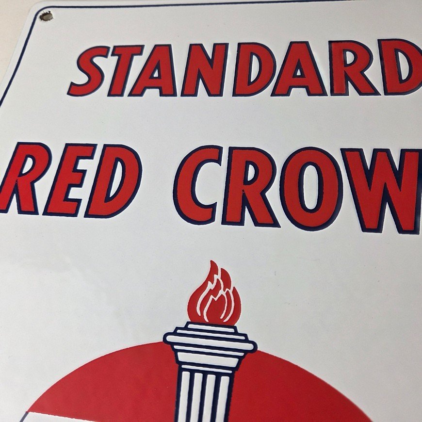 Vintage Standard Red Crown Sign - Porcelain Torch Gas Motor Oil Pump Plate Sign - Image 4
