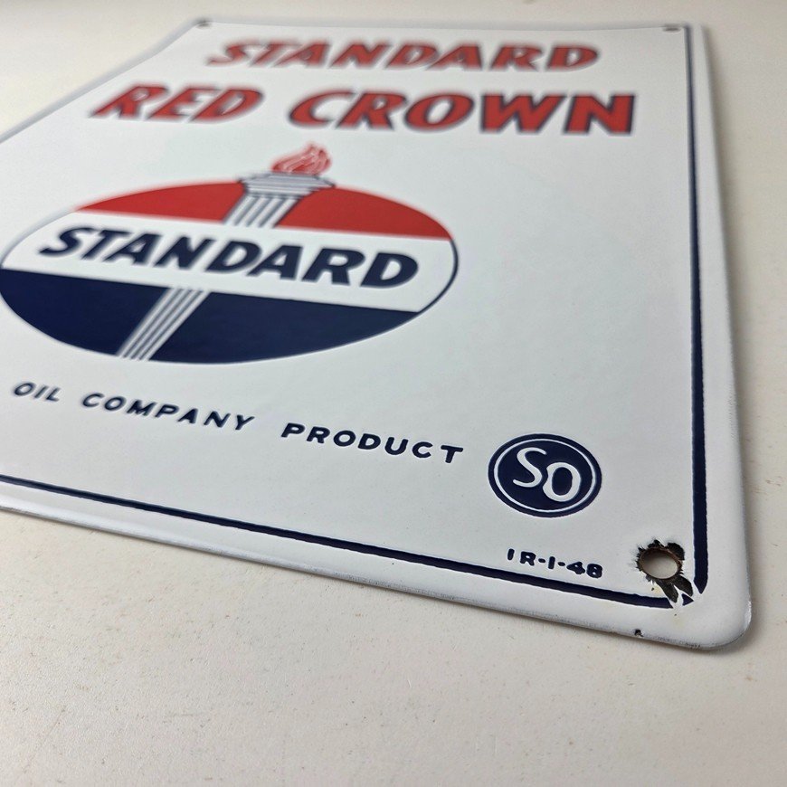 Vintage Standard Red Crown Sign - Porcelain Torch Gas Motor Oil Pump Plate Sign - Image 10