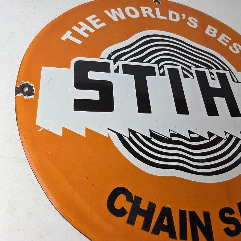Vintage Stihl Chainsaw Sign - Store Display Lawncare Gas Service Porcelain Sign - Image 6