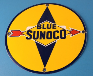 Vintage Sunoco Gasoline Sign Auto Gas Pump Porcelain Motor Oil Sign 305898344048