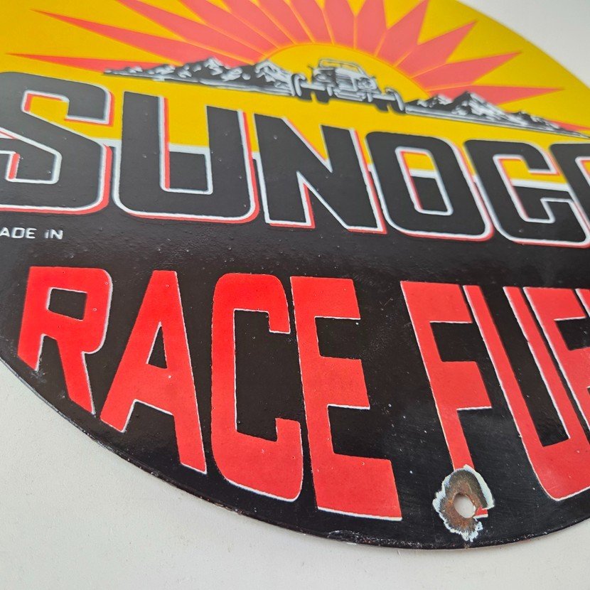 Vintage Sunoco Racing Sign - Gas Service Station Porcelain Pump Ad Sign - Image 11