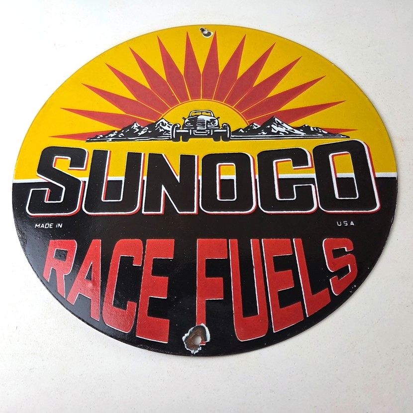 Vintage Sunoco Racing Sign - Gas Service Station Porcelain Pump Ad Sign - Image 15