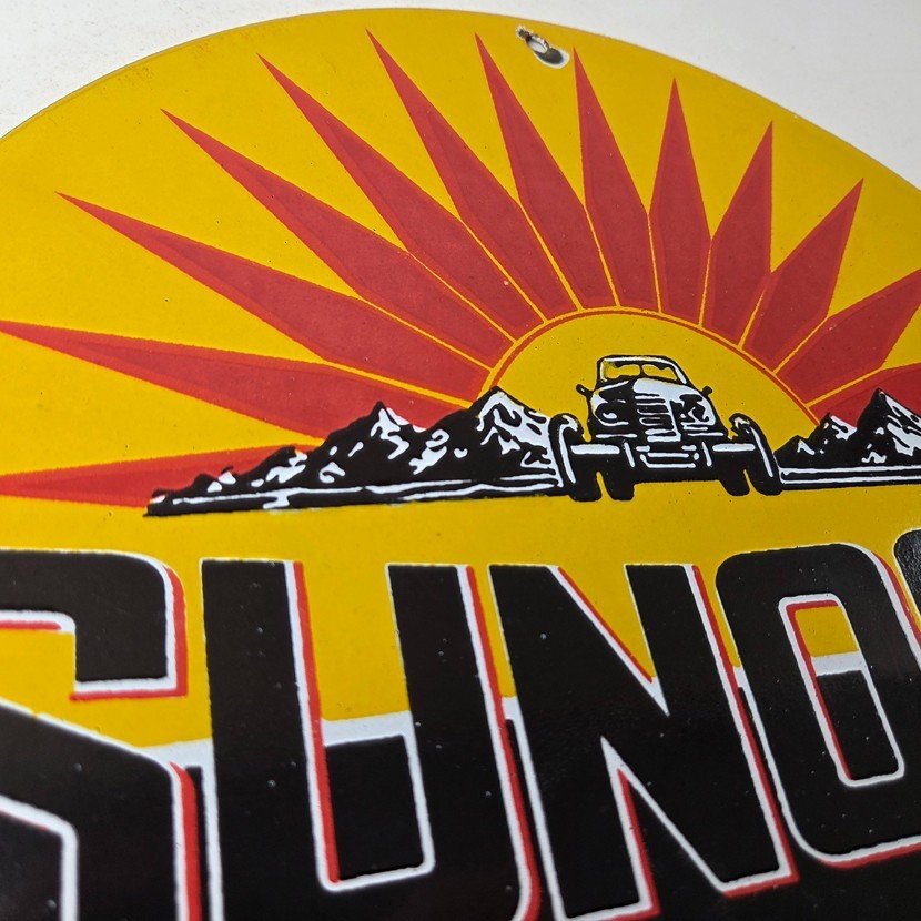 Vintage Sunoco Racing Sign - Gas Service Station Porcelain Pump Ad Sign - Image 5