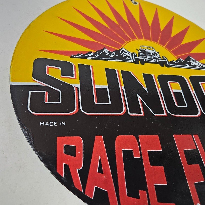 Vintage Sunoco Racing Sign - Gas Service Station Porcelain Pump Ad Sign - Image 6